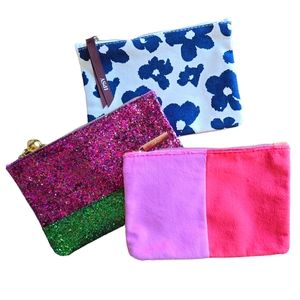 Ipsy Bag Bundle - Lot of 3 Ipsy Bags - Floral, Pink and Glitter Pouches